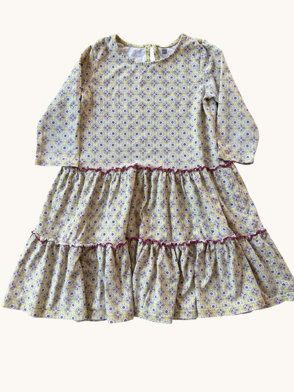 Tea Collection Tiered Mosaic Print Dress Girls Size 7 Long Sleeve
